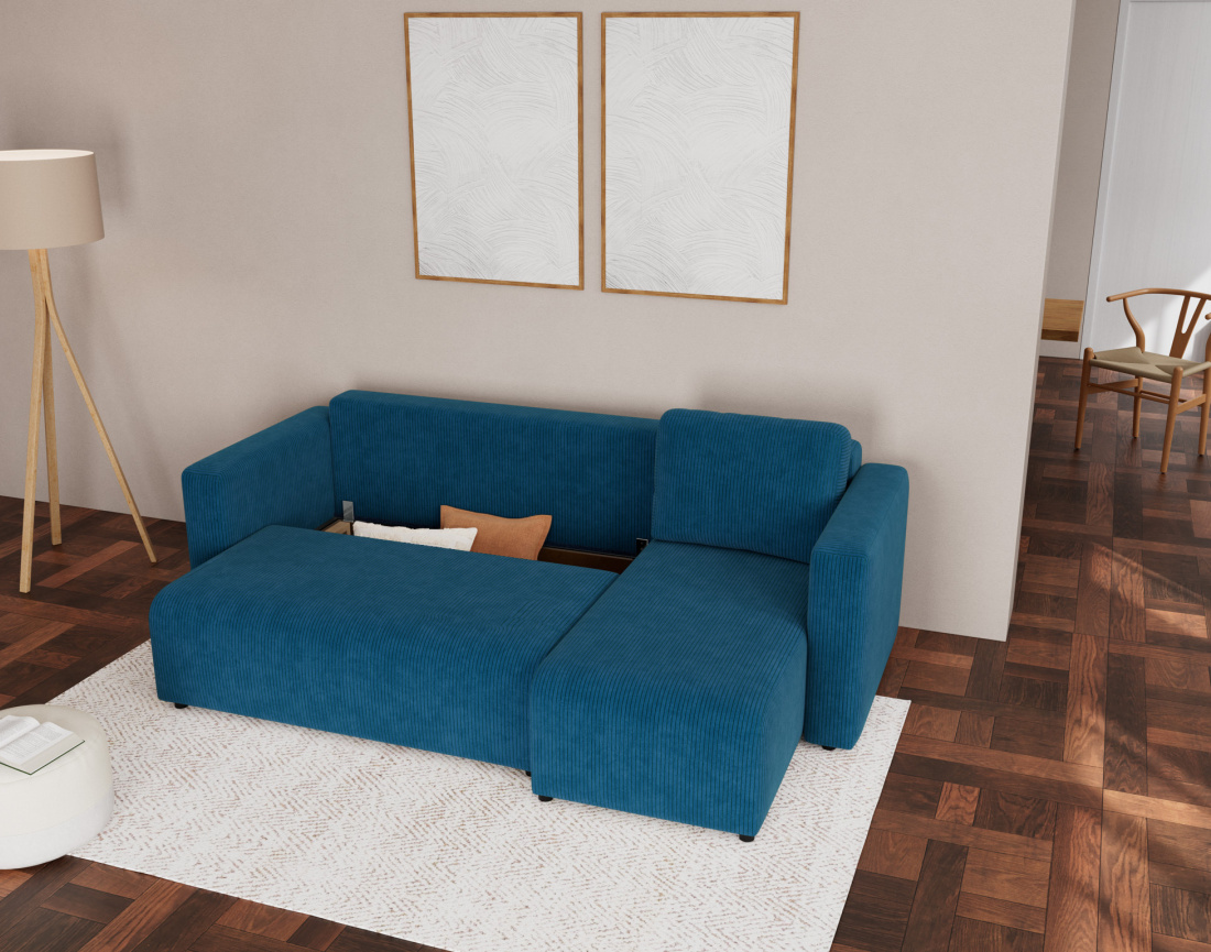 Canapé d'angle réversible 4 places convertible avec coffre en velours côtelé Canopy