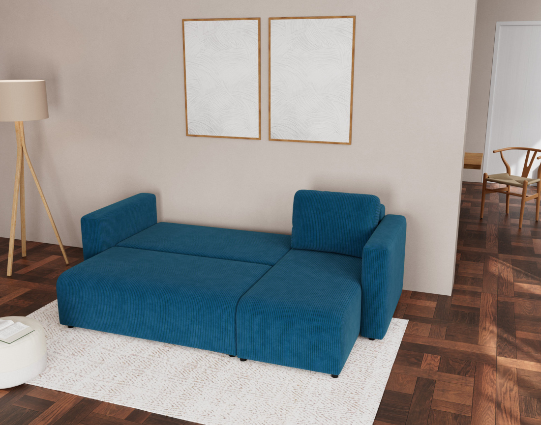 Canapé d'angle réversible 4 places convertible avec coffre en velours côtelé Canopy