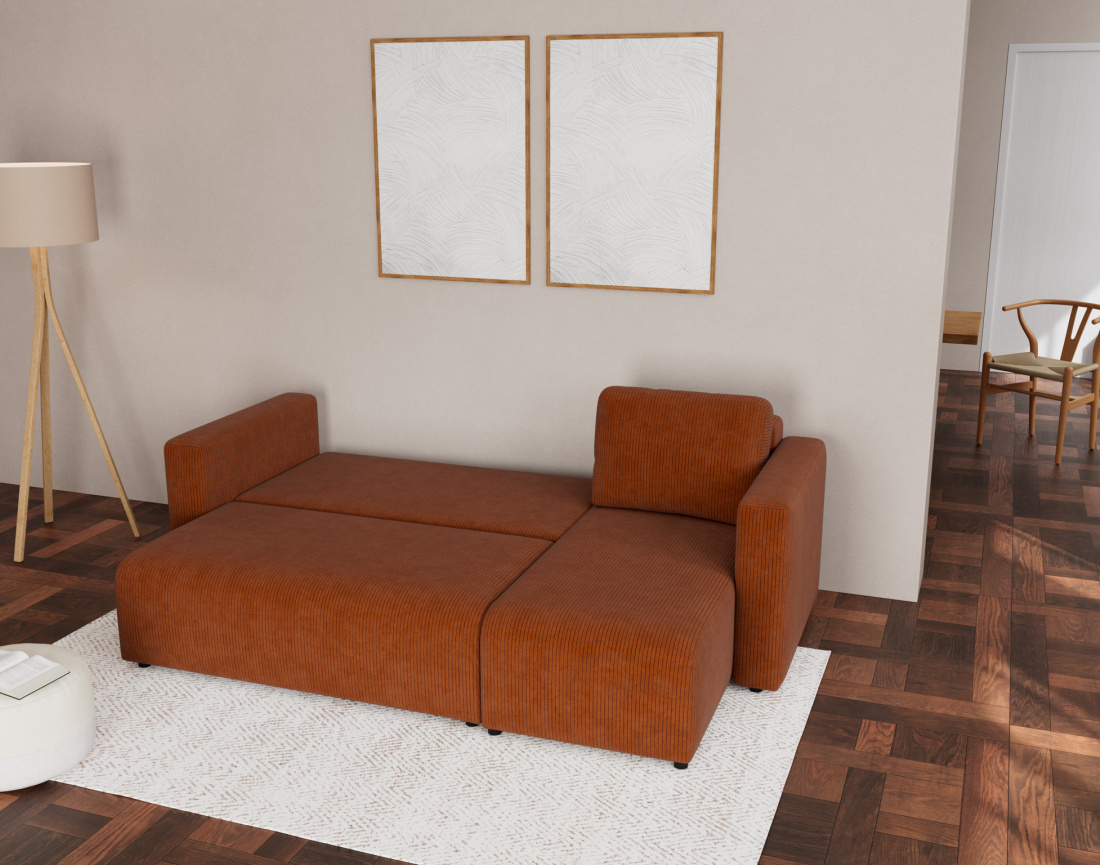 Canapé d'angle réversible 4 places convertible avec coffre en velours côtelé Canopy