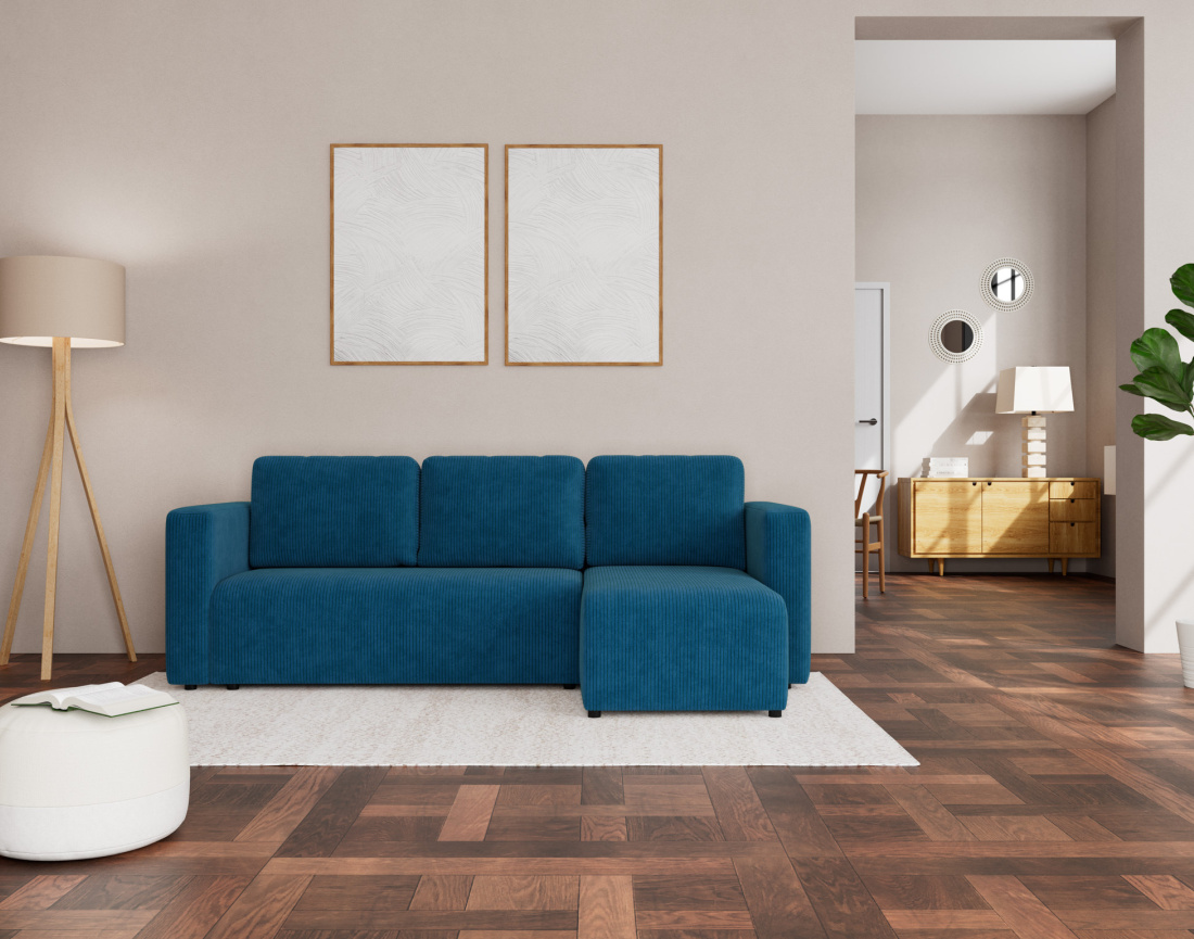 Canapé d'angle réversible 4 places convertible avec coffre en velours côtelé Canopy