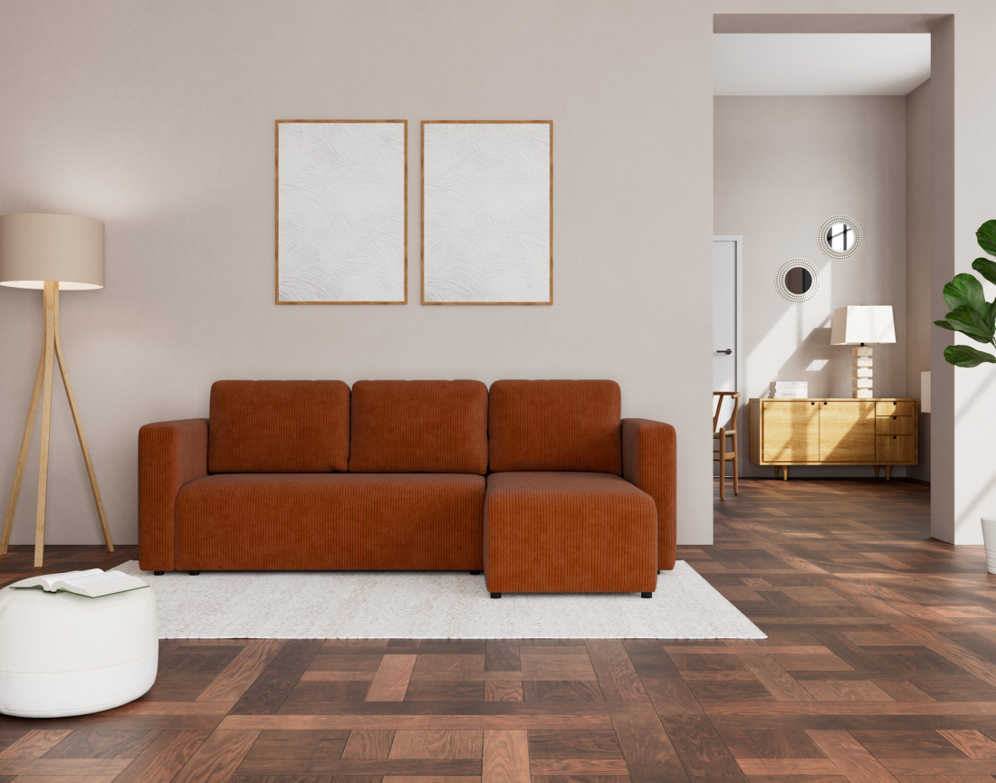 Canapé d'angle réversible 4 places convertible avec coffre en velours côtelé Canopy