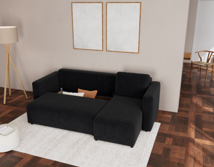 Canapé d'angle réversible 4 places convertible avec coffre en velours côtelé Canopy