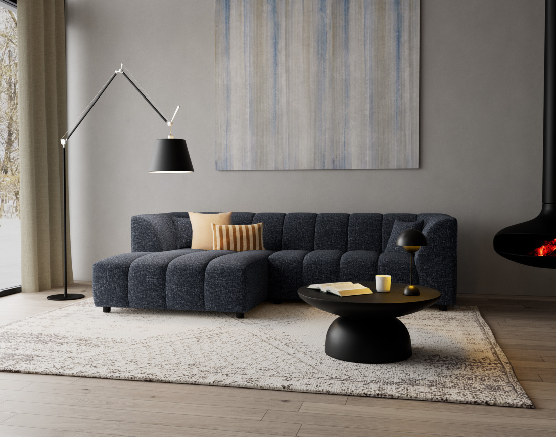 Canapé d'angle gauche 4 places avec accoudoir en tissu texturé Curtis