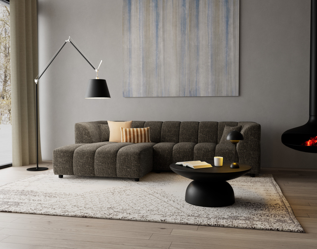 Canapé d'angle gauche 4 places avec accoudoir en tissu texturé Curtis