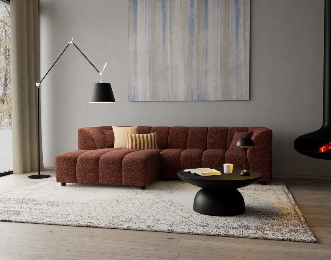 Canapé d'angle gauche 4 places avec accoudoir en tissu texturé Curtis