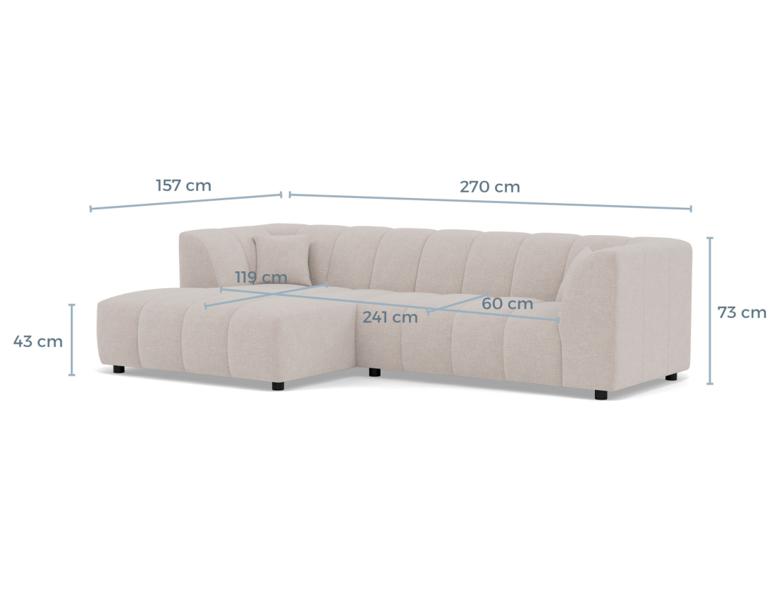 Canapé d'angle gauche 4 places avec accoudoir en tissu texturé Curtis