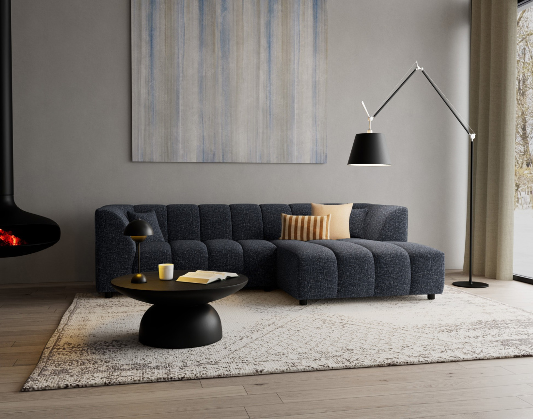 Canapé d'angle droit 4 places avec accoudoir en tissu texturé Curtis