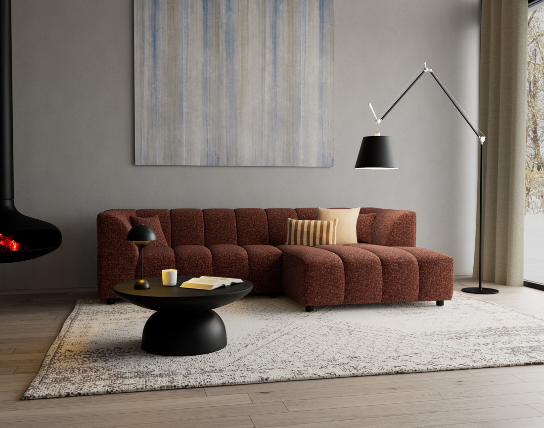 Canapé d'angle droit 4 places avec accoudoir en tissu texturé Curtis