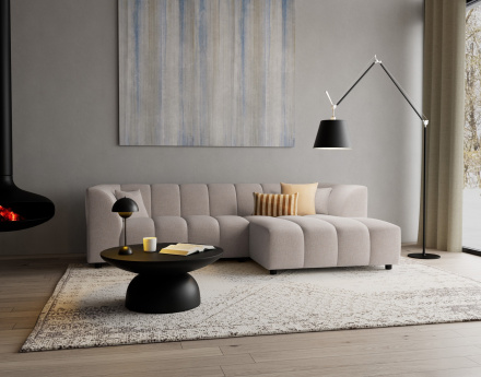 Canapé d'angle droit 4 places avec accoudoir en tissu texturé Curtis