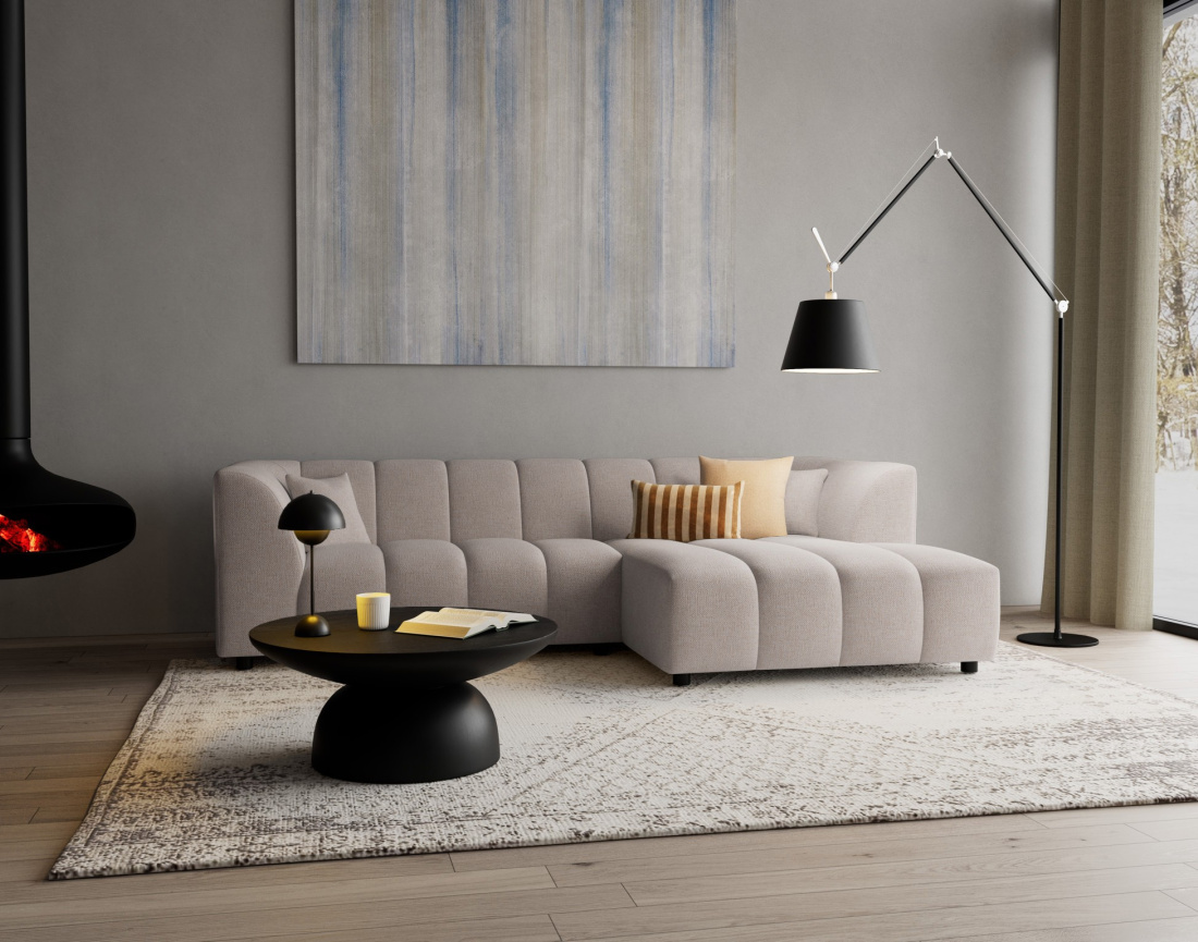 Canapé d'angle droit 4 places avec accoudoir en tissu texturé Curtis Canapé d'angle droit 4 places avec accoudoir en tissu texturé Curtis