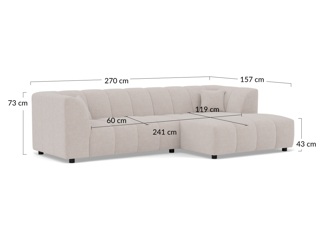 Canapé d'angle droit 4 places avec accoudoir en tissu texturé Curtis