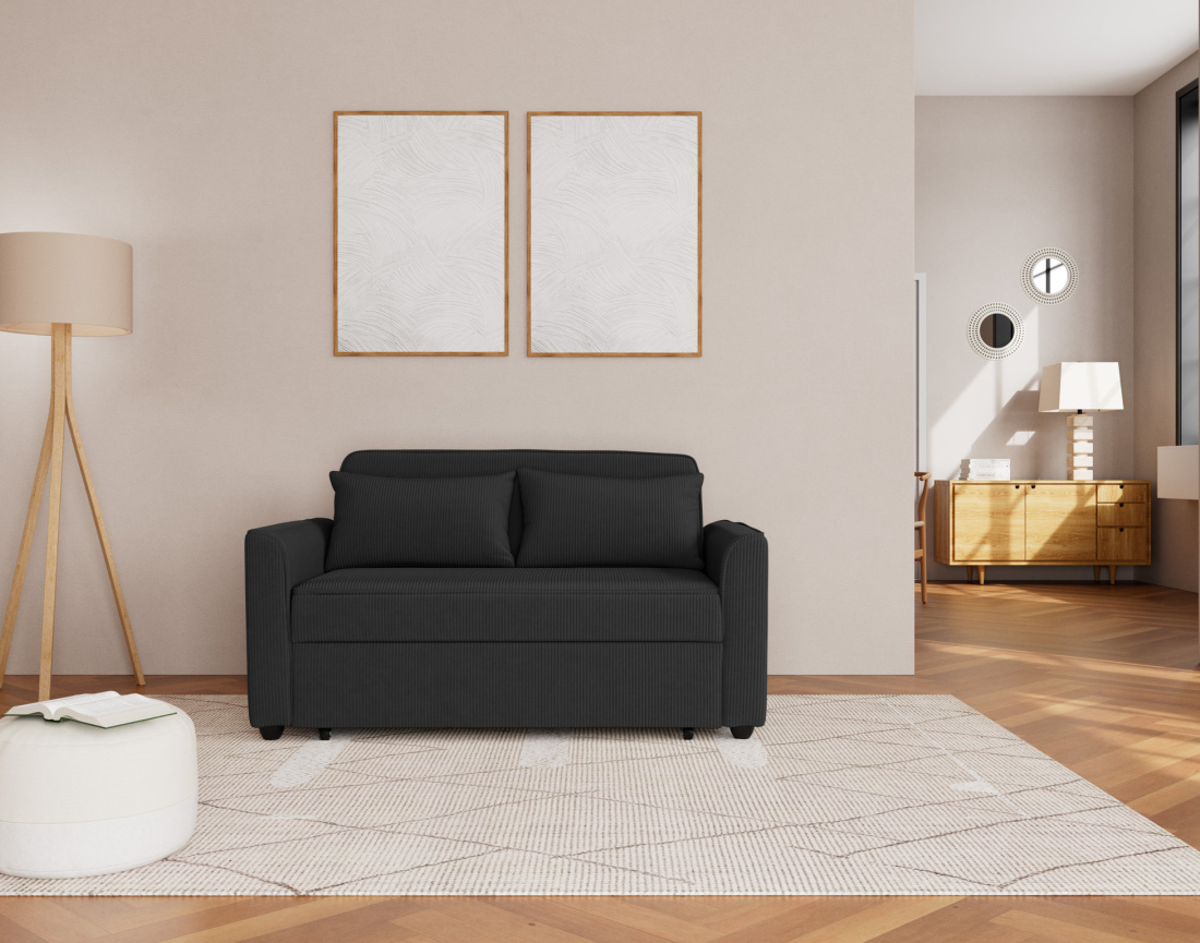 Canapé droit 2 places convertible en velours côtelé Ernest Canapé droit 2 places convertible en velours côtelé Ernest