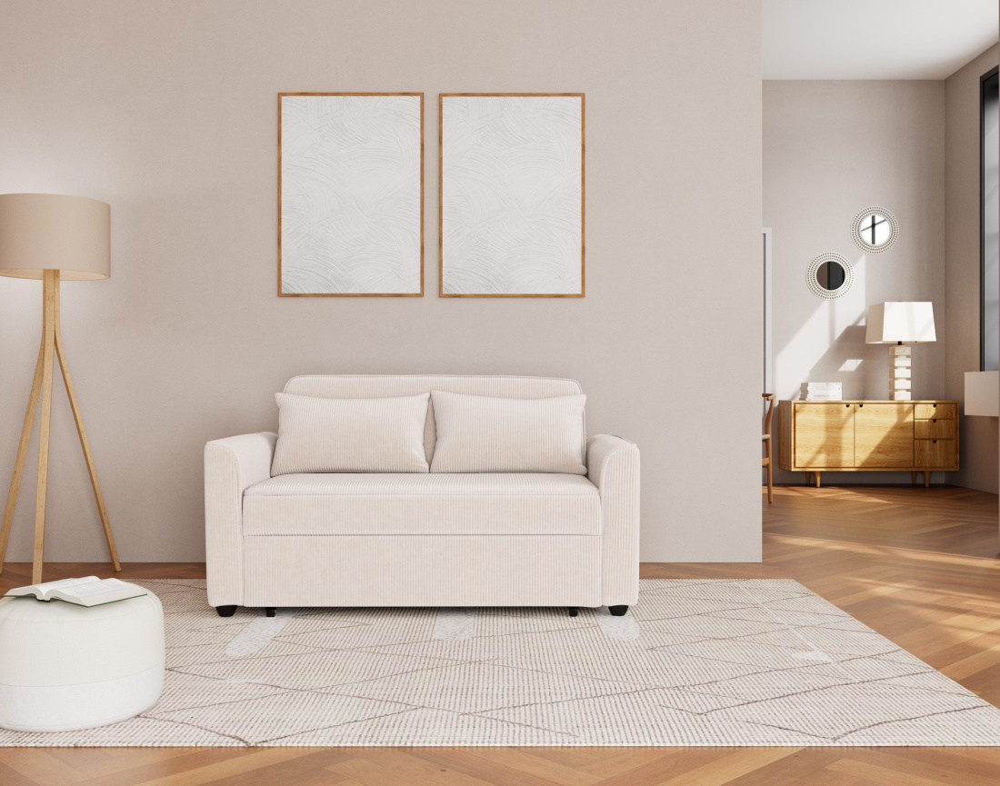 Canapé droit 2 places convertible en velours côtelé Ernest Canapé droit 2 places convertible en velours côtelé Ernest