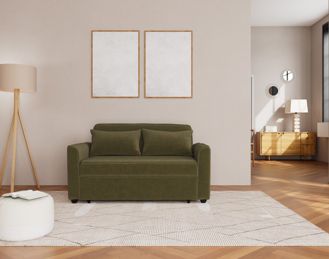 Canapé droit 2 places convertible en velours côtelé Ernest