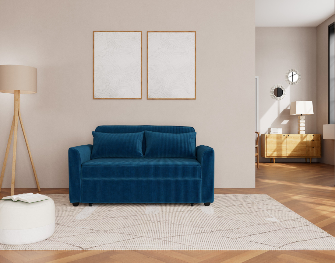 Canapé droit 2 places convertible en velours côtelé Ernest