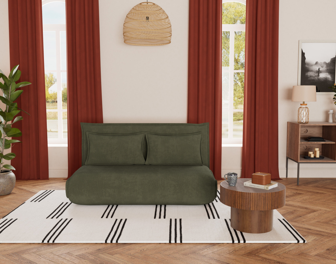 Banquette 2 places convertible clic-clac en velours côtelé Candice