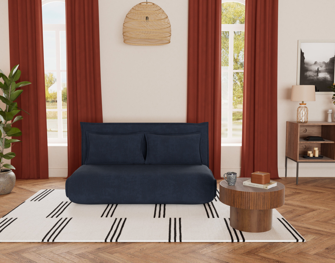 Banquette 2 places convertible clic-clac en velours côtelé Candice