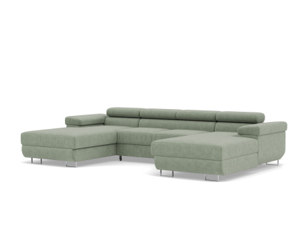 Canapé panoramique en U 7 places convertible avec coffres et têtières réglables en velours côtelé Pablo