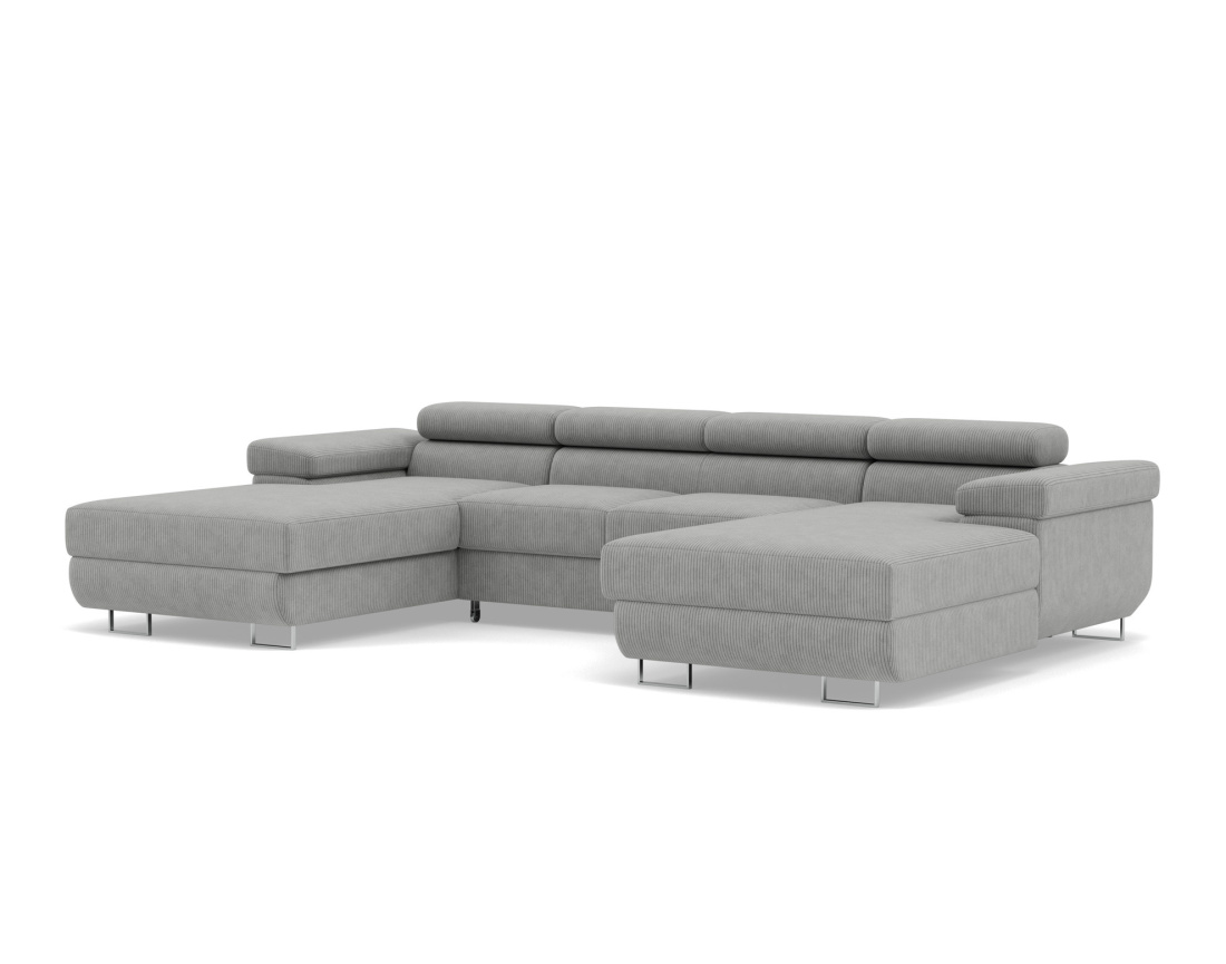 Canapé panoramique en U 7 places convertible avec coffres et têtières réglables en velours côtelé Pablo