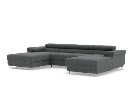 Canapé panoramique en U 7 places convertible avec coffres et têtières réglables en velours côtelé Pablo