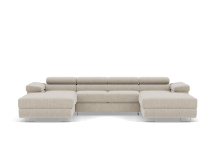 Canapé panoramique en U 7 places convertible avec coffres et têtières réglables en velours côtelé Pablo