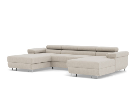 Canapé panoramique en U 7 places convertible avec coffres et têtières réglables en velours côtelé Pablo