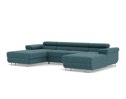 Canapé panoramique en U 7 places convertible avec coffres et têtières réglables en velours côtelé Pablo