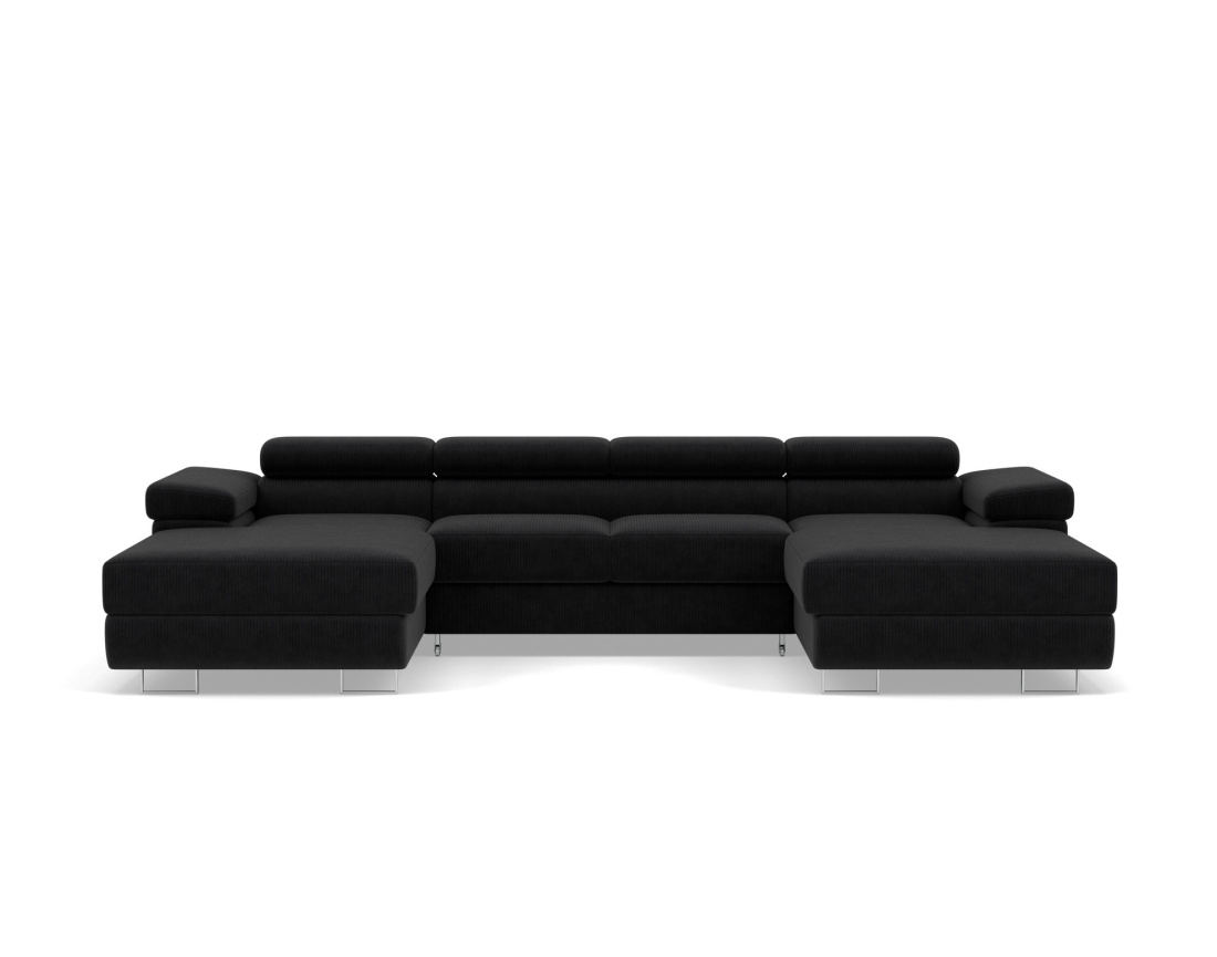 Canapé panoramique en U 7 places convertible avec coffres et têtières réglables en velours côtelé Pablo