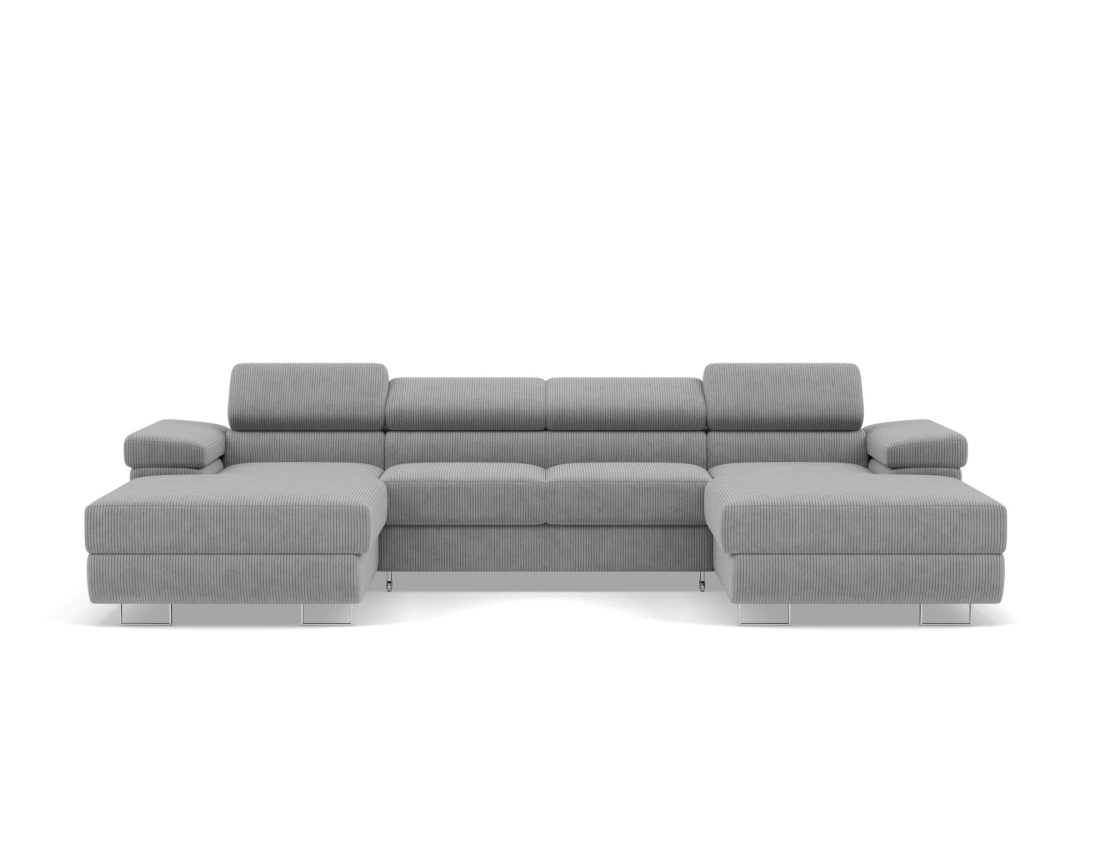 Canapé panoramique en U 7 places convertible avec coffres et têtières réglables en velours côtelé Pablo