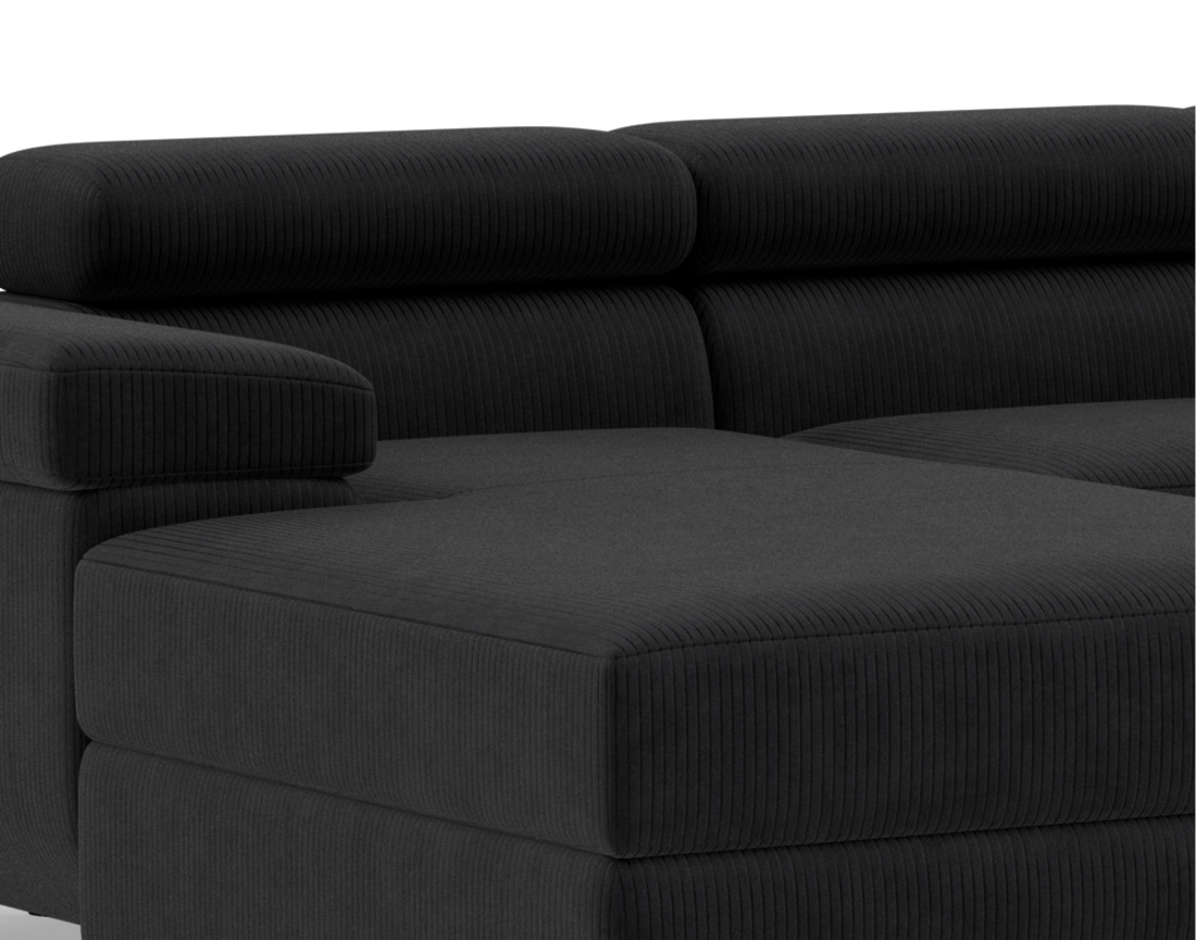 Canapé panoramique en U 7 places convertible avec coffres et têtières réglables en velours côtelé Pablo