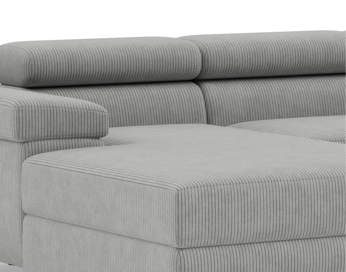 Canapé panoramique en U 7 places convertible avec coffres et têtières réglables en velours côtelé Pablo