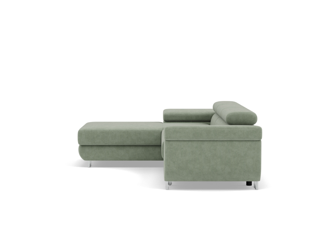 Canapé d'angle gauche 6 places convertible avec coffre et têtières réglables en velours côtelé Pablo