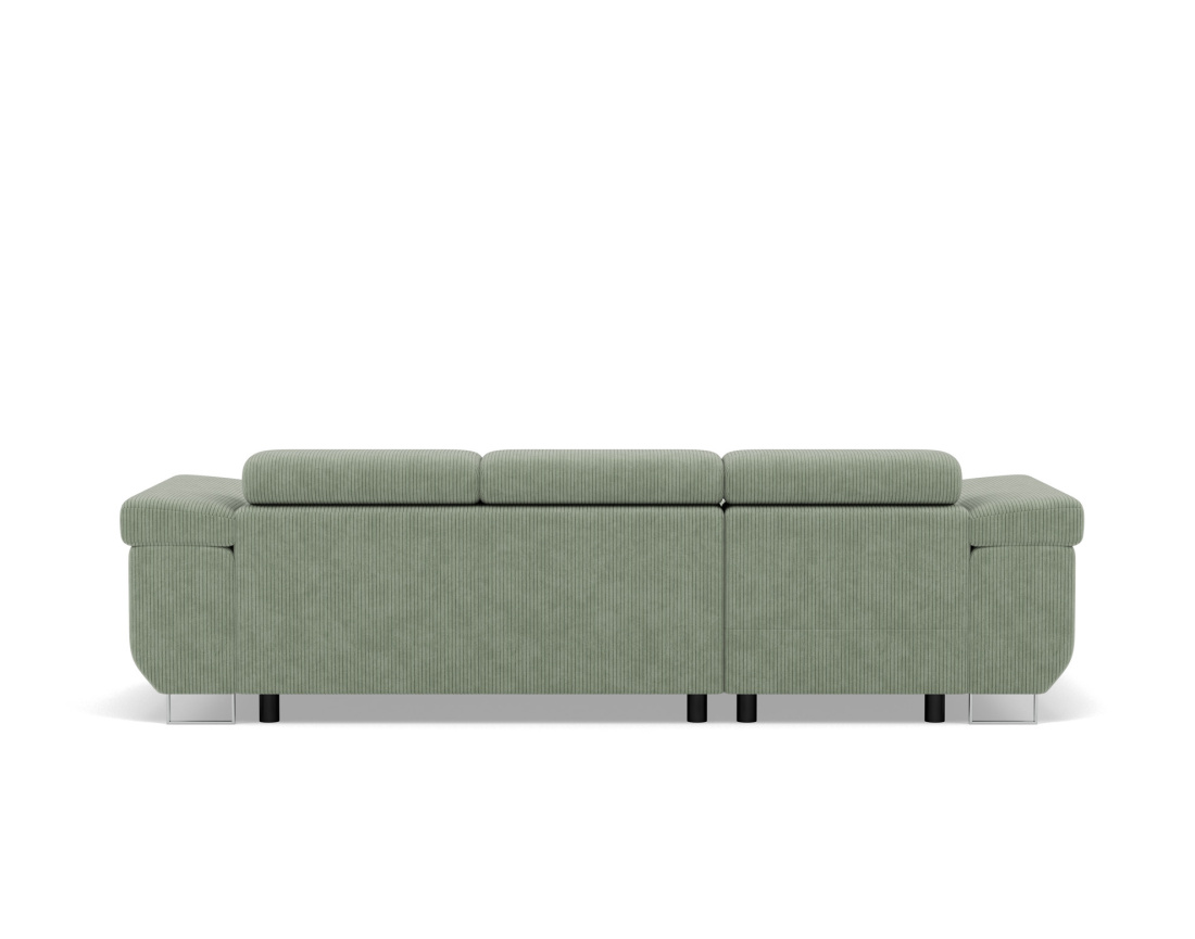 Canapé d'angle gauche 6 places convertible avec coffre et têtières réglables en velours côtelé Pablo