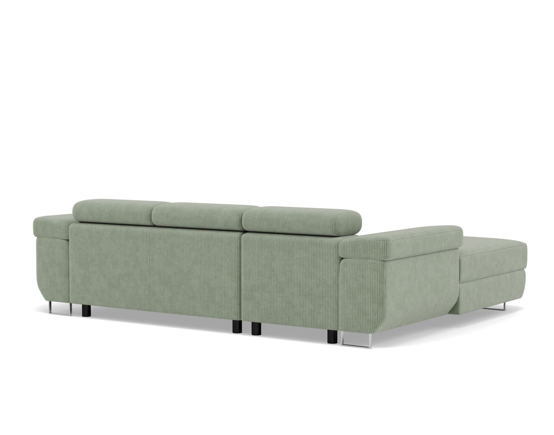 Canapé d'angle gauche 6 places convertible avec coffre et têtières réglables en velours côtelé Pablo