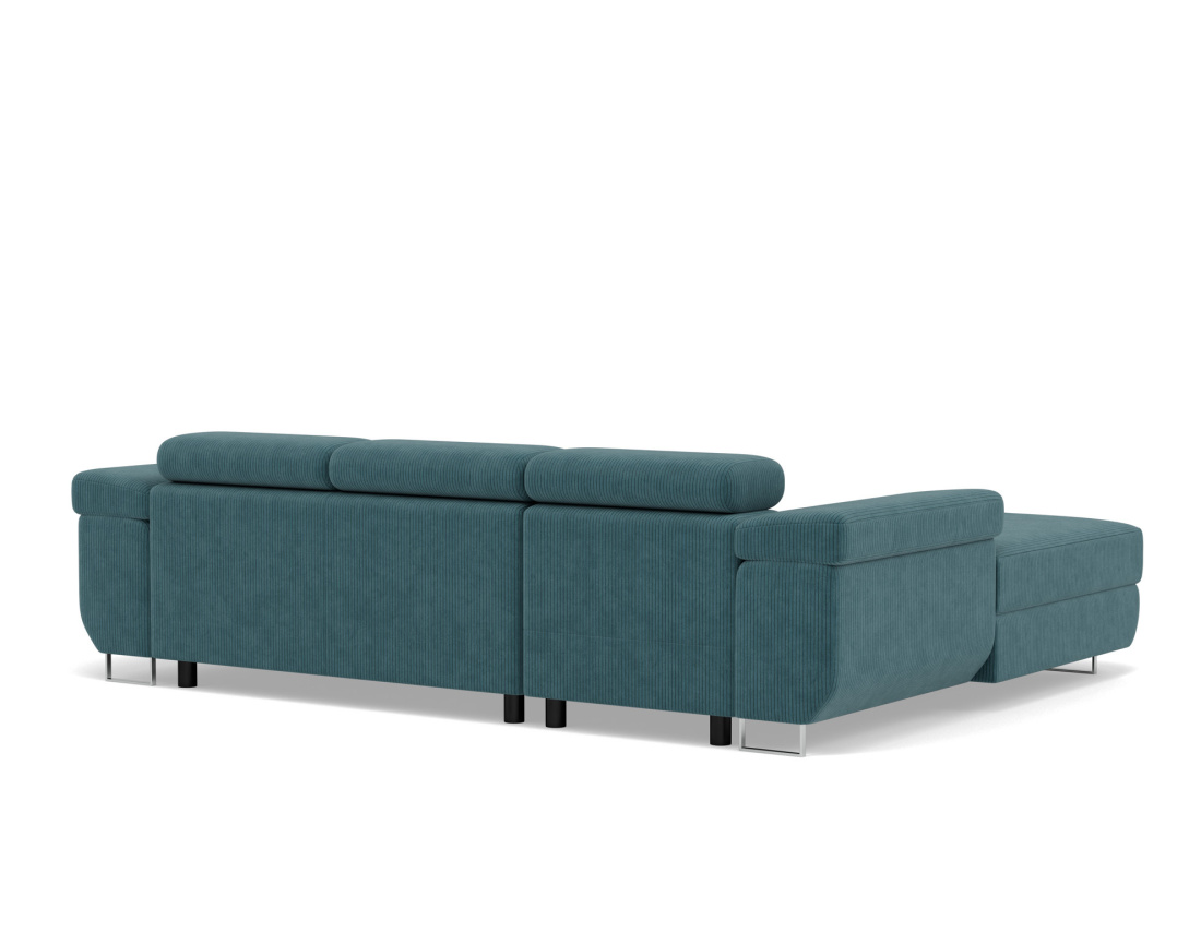 Canapé d'angle gauche 6 places convertible avec coffre et têtières réglables en velours côtelé Pablo