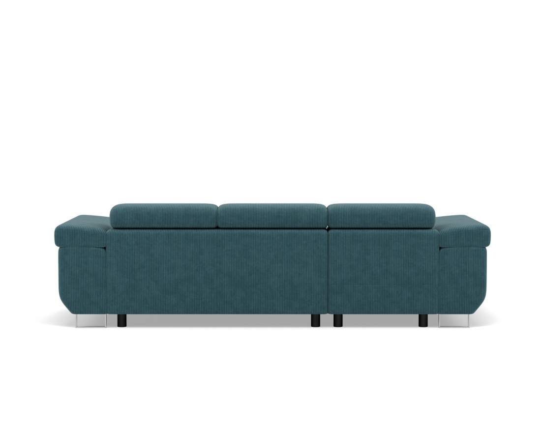 Canapé d'angle gauche 6 places convertible avec coffre et têtières réglables en velours côtelé Pablo