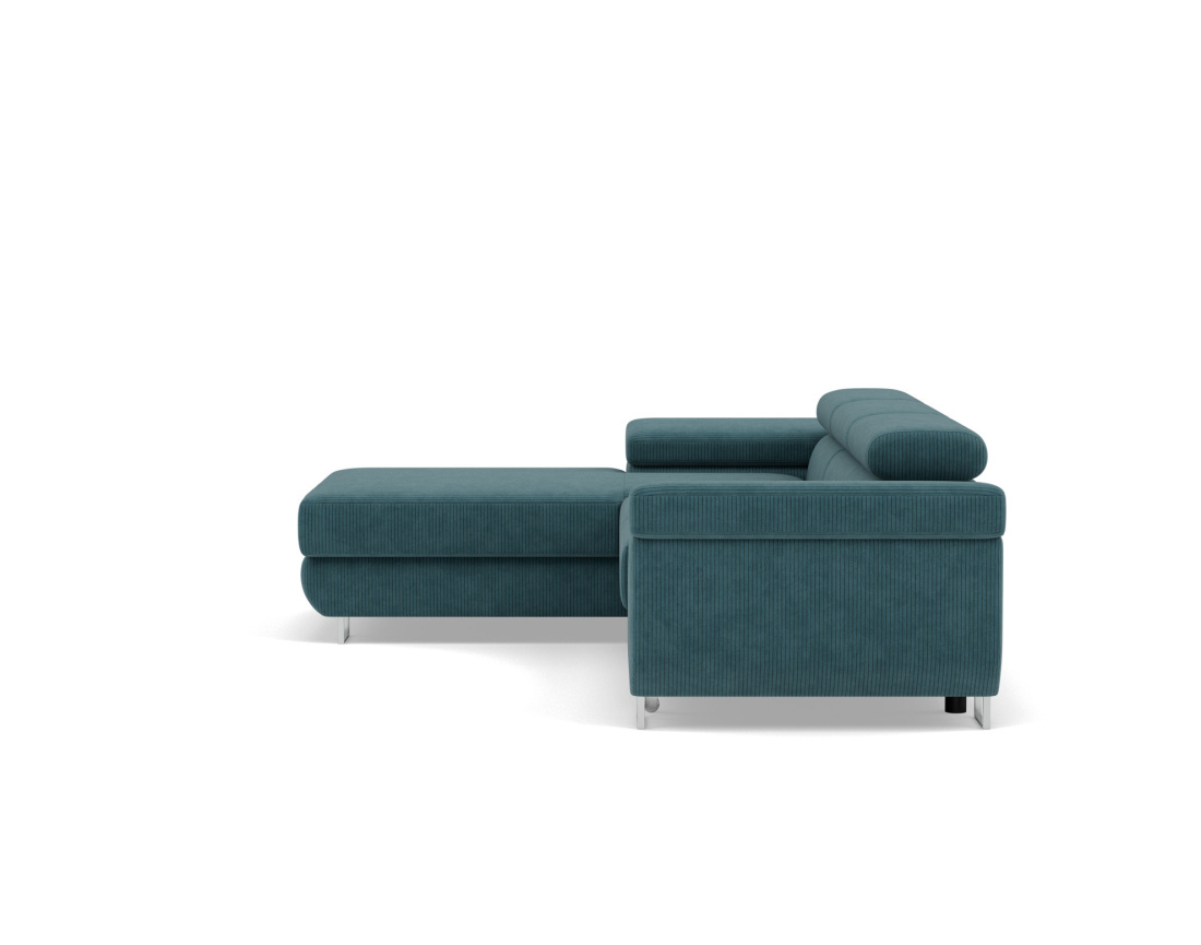 Canapé d'angle gauche 6 places convertible avec coffre et têtières réglables en velours côtelé Pablo