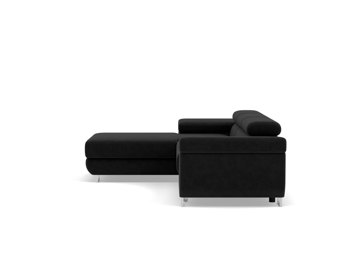 Canapé d'angle gauche 6 places convertible avec coffre et têtières réglables en velours côtelé Pablo