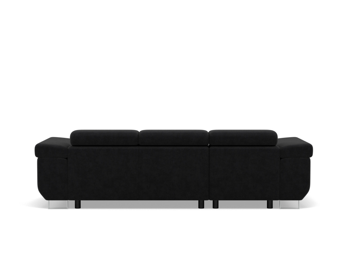 Canapé d'angle gauche 6 places convertible avec coffre et têtières réglables en velours côtelé Pablo