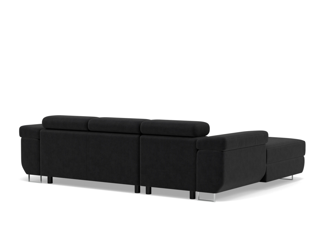 Canapé d'angle gauche 6 places convertible avec coffre et têtières réglables en velours côtelé Pablo
