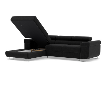 Canapé d'angle gauche 6 places convertible avec coffre et têtières réglables en velours côtelé Pablo