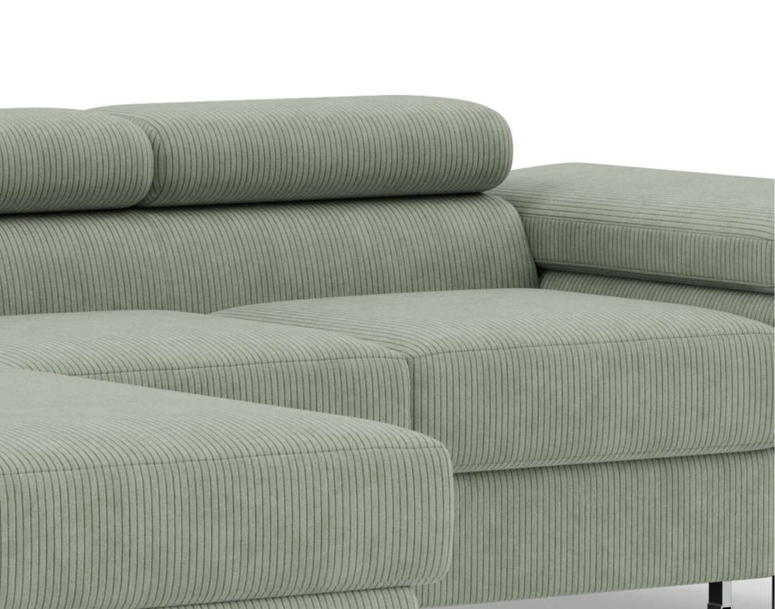 Canapé d'angle gauche 6 places convertible avec coffre et têtières réglables en velours côtelé Pablo