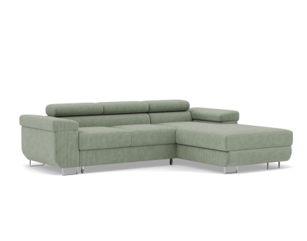 Canapé d'angle droit 6 places convertible avec coffre et têtières réglables en velours côtelé Pablo