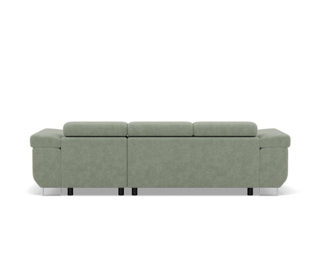 Canapé d'angle droit 6 places convertible avec coffre et têtières réglables en velours côtelé Pablo