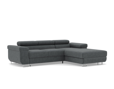 Canapé d'angle droit 6 places convertible avec coffre et têtières réglables en velours côtelé Pablo