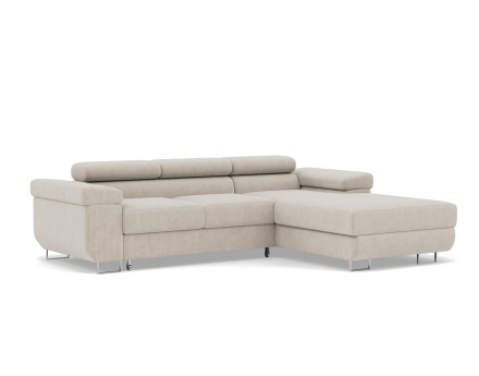 Canapé d'angle droit 6 places convertible avec coffre et têtières réglables en velours côtelé Pablo