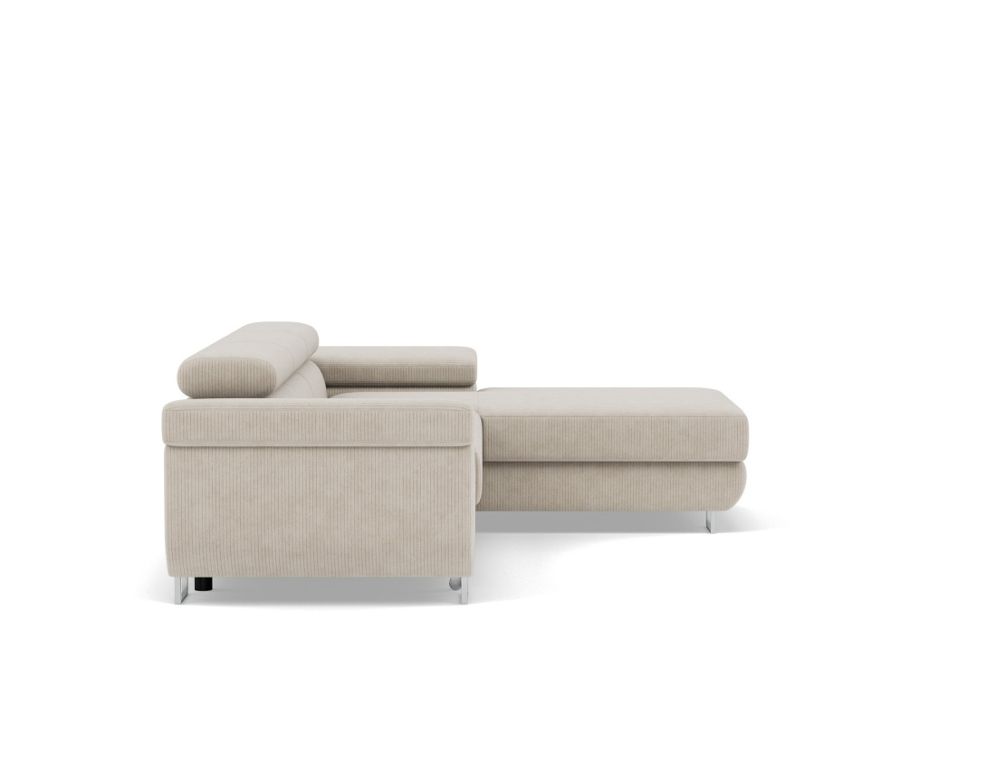 Canapé d'angle droit 6 places convertible avec coffre et têtières réglables en velours côtelé Pablo Canapé d'angle droit 6 places convertible avec coffre et têtières réglables en velours côtelé Pablo