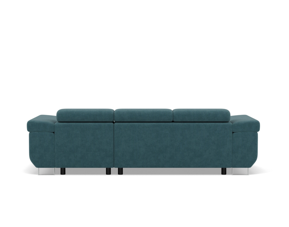 Canapé d'angle droit 6 places convertible avec coffre et têtières réglables en velours côtelé Pablo