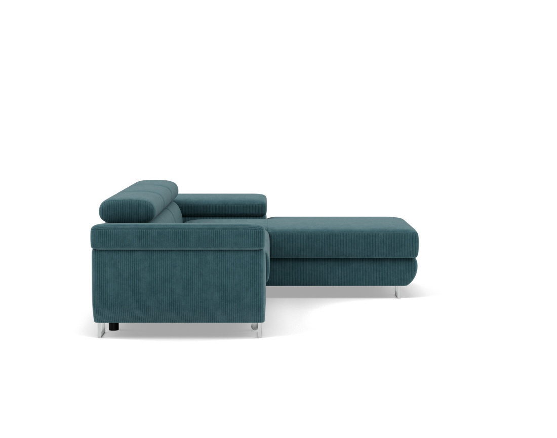 Canapé d'angle droit 6 places convertible avec coffre et têtières réglables en velours côtelé Pablo