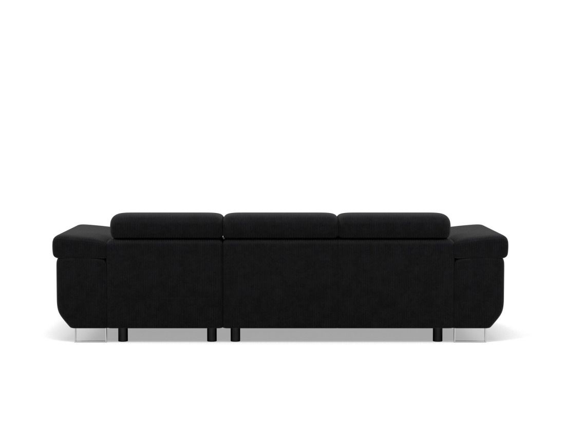 Canapé d'angle droit 6 places convertible avec coffre et têtières réglables en velours côtelé Pablo